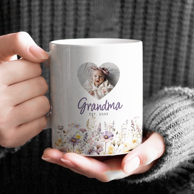 Oma Lila Watercolor Wildblumen & Foto Geschenk Kaffeetasse (Von Creator hochgeladen)