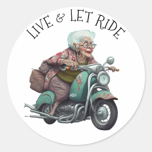 Oma live und Gelassen Motorrad Runder Aufkleber (Vorderseite)