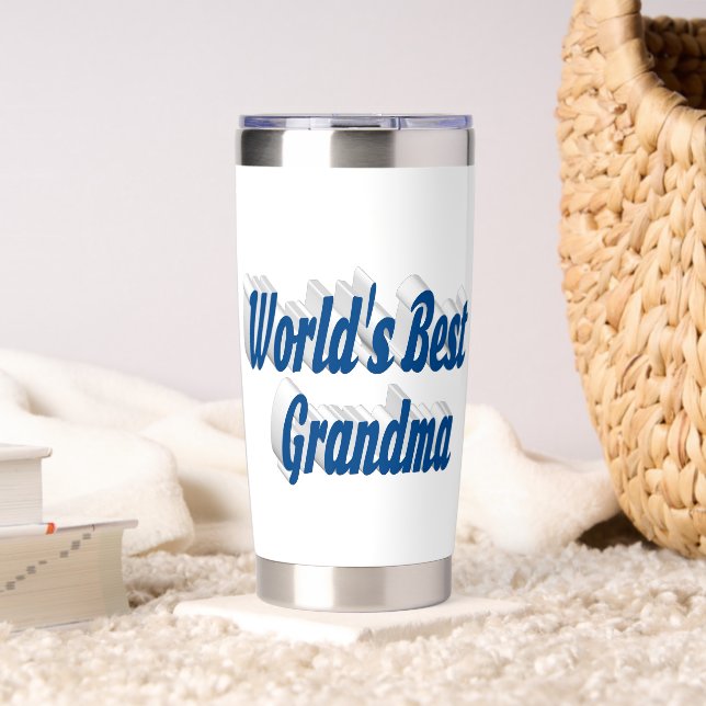 Oma-Meerblauer Typografie Thermobecher (Wohnzimmer (gedreht))