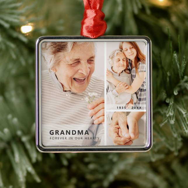 Oma Memorial Modern Geometric FotoCollage Ornament Aus Metall (Baum)