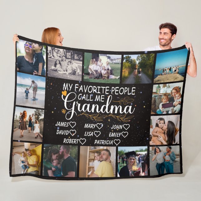 Oma mit den Namen der Enkel und 14 Fotos Fleecedecke (Beispiel)