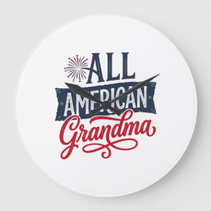 Oma mit patriotischem Feuerwerk-Design_1 Große Wanduhr