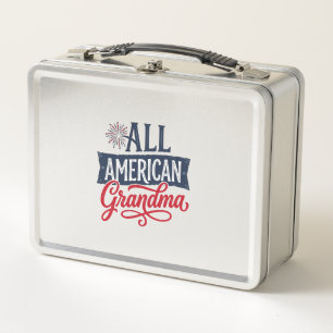 Oma mit patriotischem Feuerwerk-Design_1 Metall Brotdose