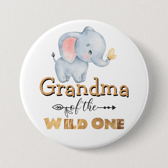 Oma of the Wild One Elephant Gold Foil Button (Vorderseite)