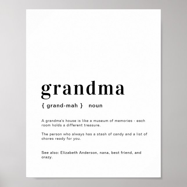 Oma, Oma, Großmutter, Nana Definition Poster (Vorne)