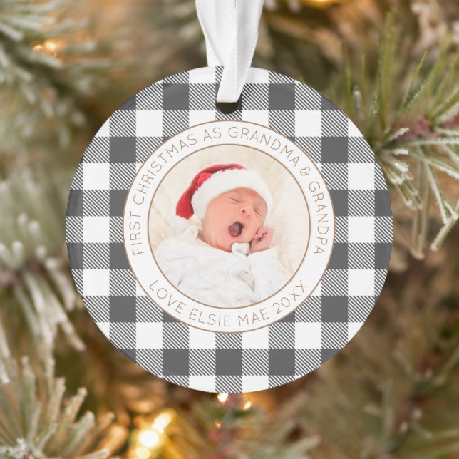Oma Oma Oma Opa Foto Name Kariert Ornament (Baum)