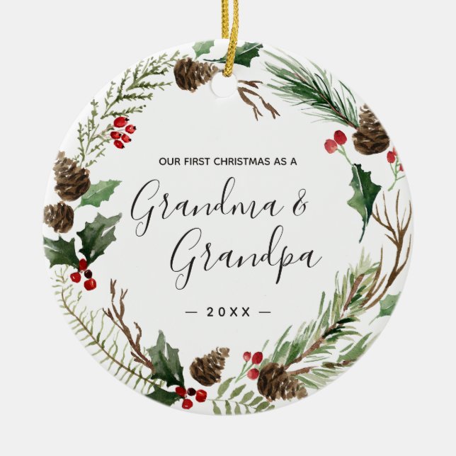 Oma & Opa Erster Blumenweihnachtsort Keramik Ornament (Vorne)