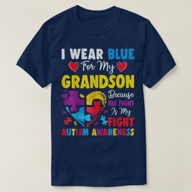 Oma Opa ich trage Blau für meinen Großmutter Autis T-Shirt (Design vorne)