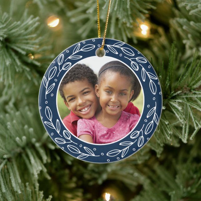 Oma & Opa Navy Blue Weihnachtsbild Keramik Ornament (Baum)