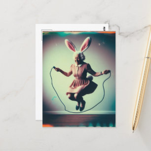 Oma Osterhase Springseil Retro-Fotografie Postkarte