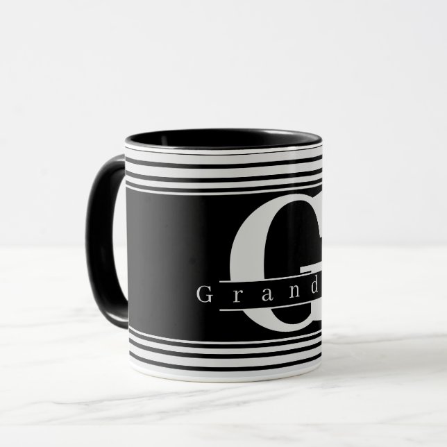 Oma Personalisiert Monogram Black & White Tasse (Vorderseite Links)