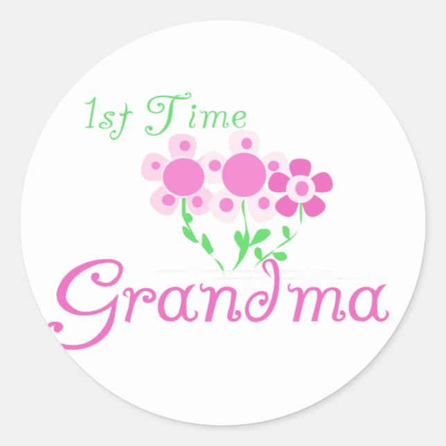 Oma-Pink-Blume zum ersten Mal Runder Aufkleber (Vorderseite)
