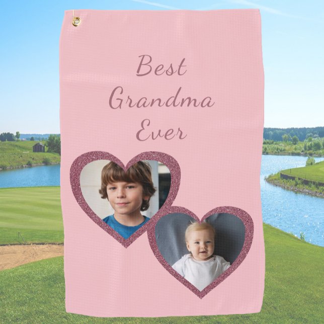 Oma Pink Herz 2 Enkel FotoCollage Golfhandtuch (Von Creator hochgeladen)