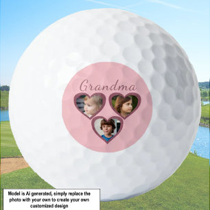 Oma Pink Herz 3 Großkinder FotoCollage Golfball