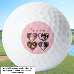 Oma Pink Herz 4 Großkinder FotoCollage Golfball