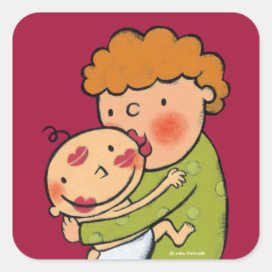 Oma Pink Lipstick Kisses für Baby Quadratischer Aufkleber