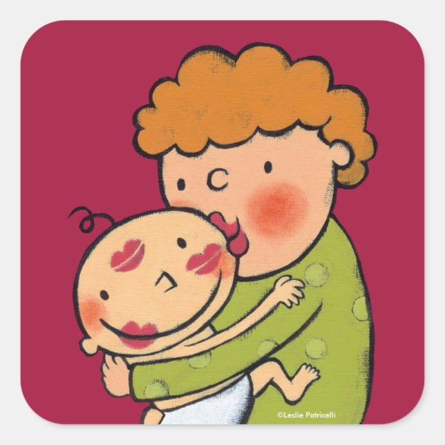 Oma Pink Lipstick Kisses für Baby Quadratischer Aufkleber (Vorderseite)