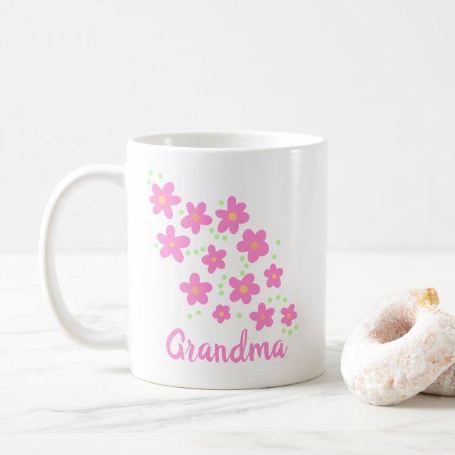 Oma Pink Whimsikische Blume Tasse (Mit Donut)