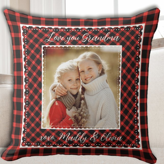 Oma Red Buffalo Kariert Rustikale Weihnachten Kissen (Grandma Red Buffalo Plaid Rustic Christmas Throw Pillow)