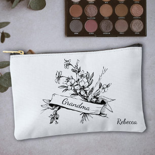 Oma Schwarz-Weiß-Toile-Blumen-Kosmetik Zubehörtasche