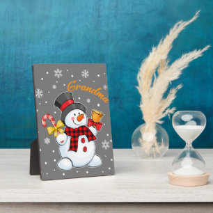 Oma Snowman Candy Cane Christmas Red Kariert Fotoplatte