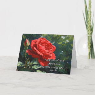 Oma Tag der Großeltern Rote Rose und Garten Zitat Karte