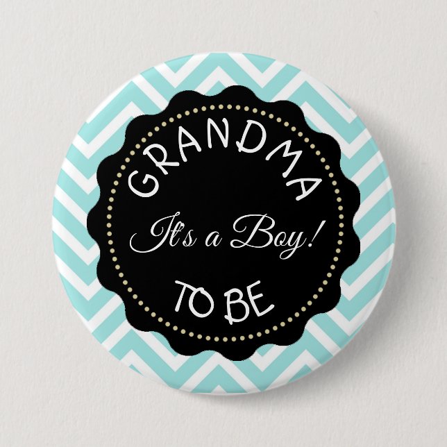 Oma to be aquamarin Zickzack Baby Showknopf Button (Vorderseite)