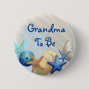 Oma to Be, Beach Themed Baby Dusche Button