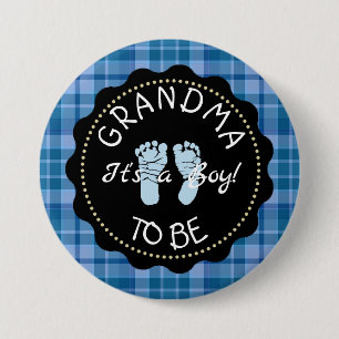 Oma to be Blue Kariert Baby Dusche Button