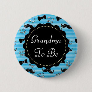 Oma to be Blue Mustache Bowtie Baby Dusche Button