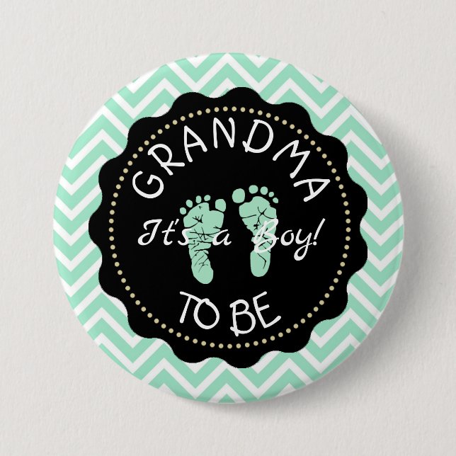 Oma to be Green Zickzack Baby Showknopf Button (Vorderseite)