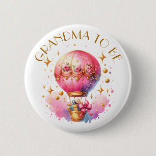 Oma to be Hot Air Balloons Girl's Baby Shower Button