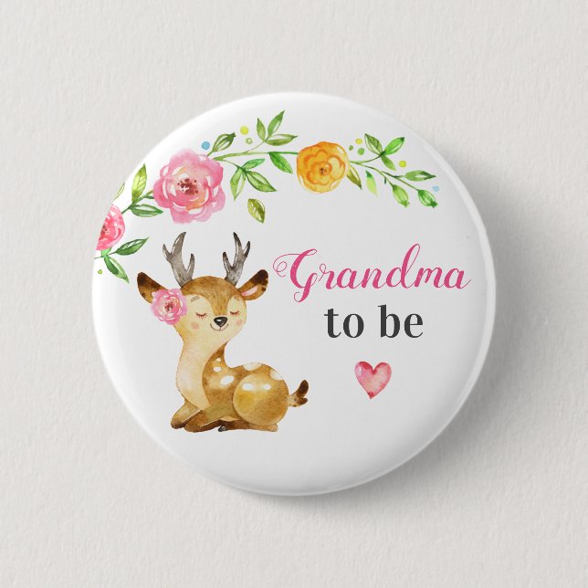 Oma to be New Granny Baby Girl Dusche Woodland Button (Vorderseite)