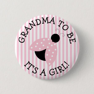 "Oma to be" Pink Ladybug Babydusche Button