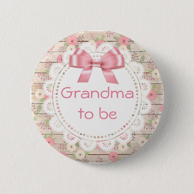 Oma to be Tan and Pink Bow Baby Showbutton Button (Vorderseite)