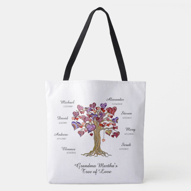 Oma Tree (Herz) individuelle Name/Daten Tasche (Vorderseite)