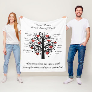 Oma Tree (Herz), Schwarz/Weiß 8 Namen & Daten Fleecedecke