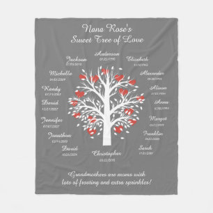 Oma Tree (Herz), weiß/grau, 16 Namen/Daten Fleecedecke
