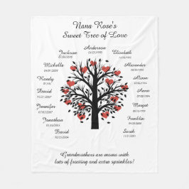 Oma Tree (Herzen), Schwarz/Weiß, 15 Namen/Daten Fleecedecke