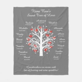 Oma Tree (Herzen), weiß/grau, 15 Namen/Daten Fleecedecke