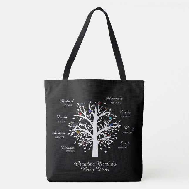 Oma Tree (Vögel) individuelle Namen/Daten Tasche (Vorderseite)
