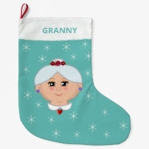 Oma und Schneeflocken auf Hell-Türkis Großer Weihnachtsstrumpf
