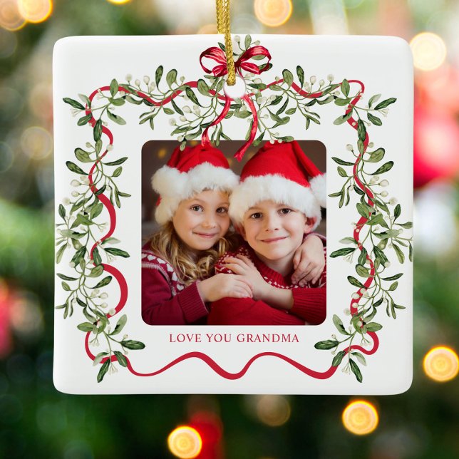 Oma Wavy Rahmen Bow Greenery Foto Weihnachten Keramikornament (Von Creator hochgeladen)