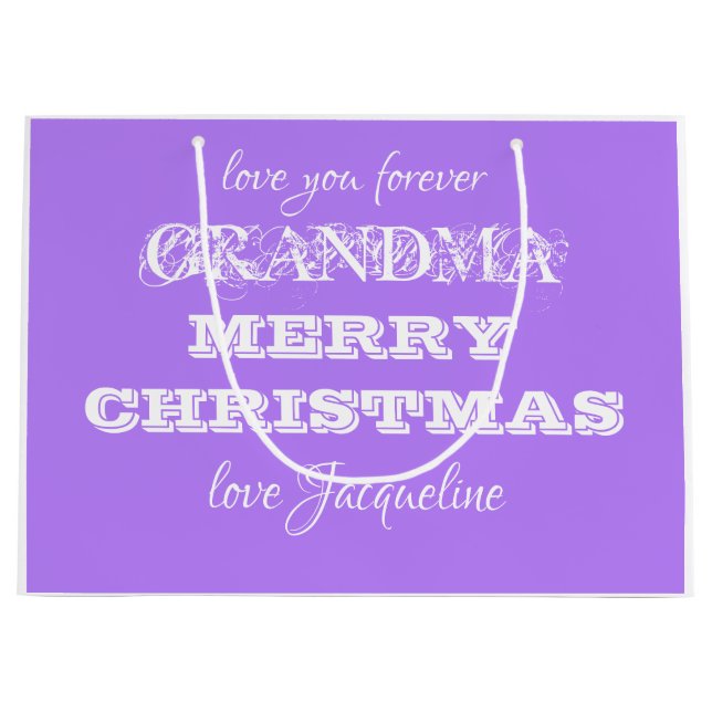 Oma Weihnachten Personalisierter Name Lila Große Geschenktüte (Vorderseite)