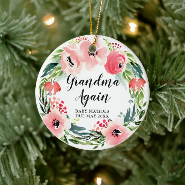 Oma Wieder 2nd Baby Personalisiert Floral Wreath Keramik Ornament (Baum)