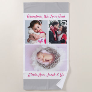 Oma Wir Liebe dich! DIY Messages & 3 Fotos, grau Strandtuch