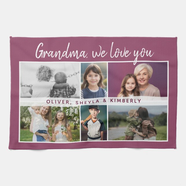 Oma, wir Liebe Sie Großkinder 6 FotoCollage Geschirrtuch (Horizontal)