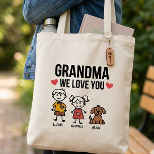 Oma wir lieben dich Kinder Illustration Familie  Tragetasche
