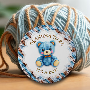 Oma wird   Gehäkelt Teddybär Baby Shower  Button
