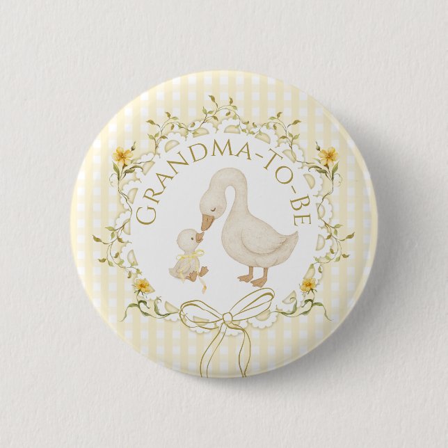 Oma wird Silly Goose Gingham Baby Shower Button (Vorderseite)